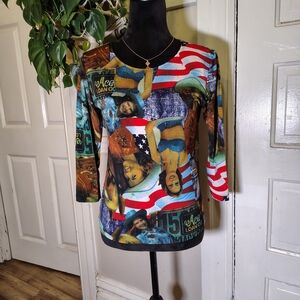 Vtg Pinup Cowgirl Western American 4th Of July Mesh/Nylon Shirt/T399